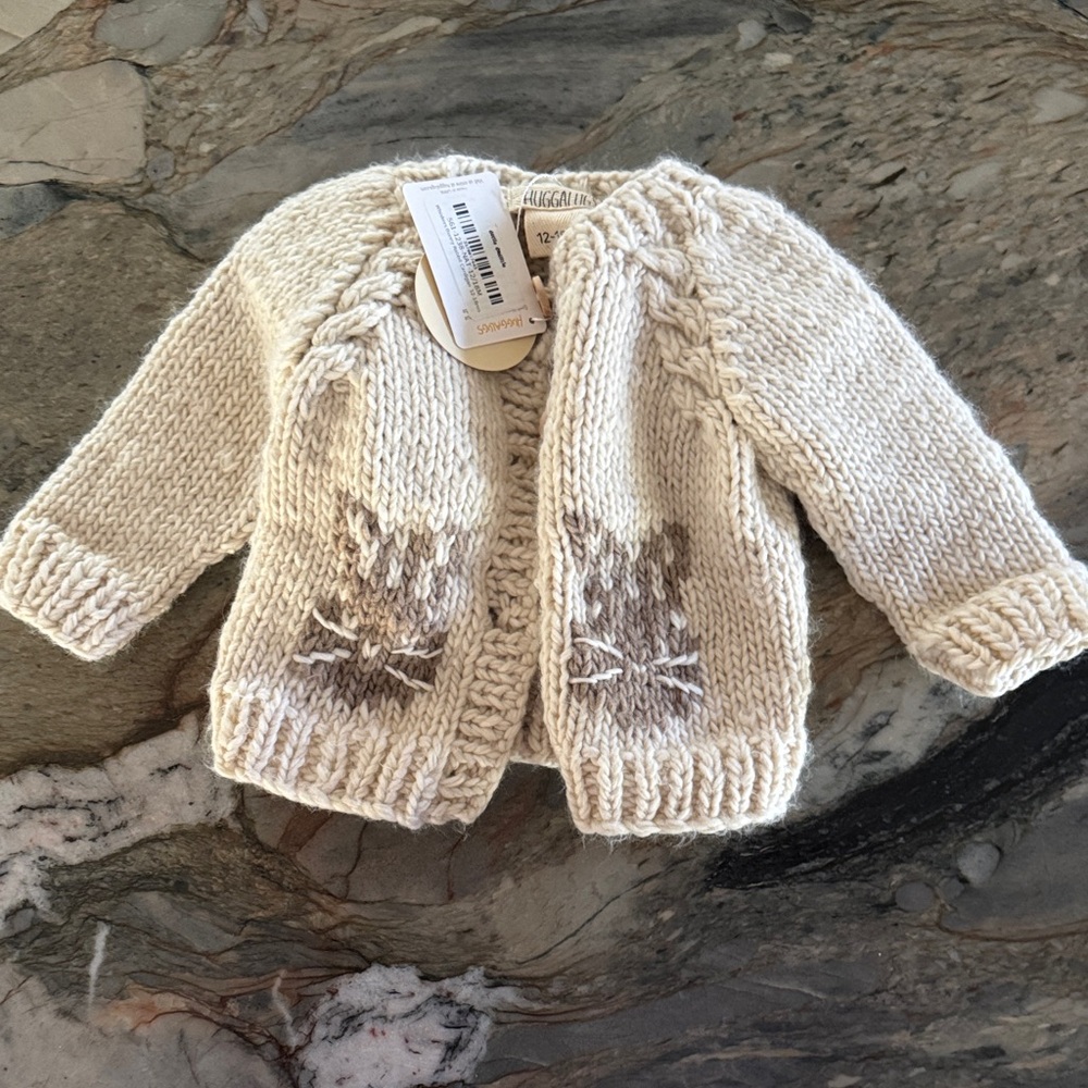 Huggalugs Adorable Cream Knit Baby Cardigan with Bunny Design